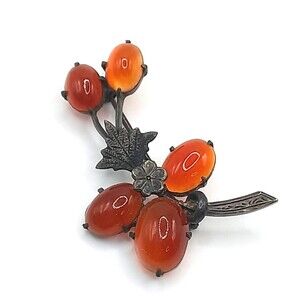 Sterling Carnelian Cabochon Berries Brooch